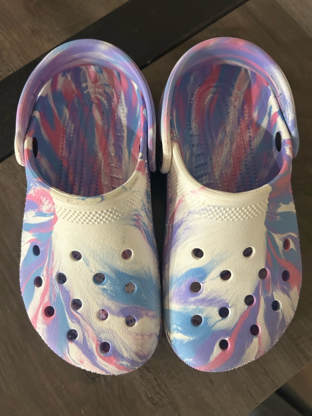 CROCS Kids Marble-Print Clogs in White, Pink & Blue